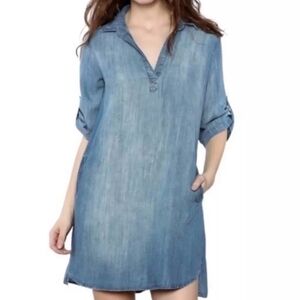 ANTHROPOLOGIE Cloth & Stone Adalie Blue Chambray Denim Mini Shift Dress S